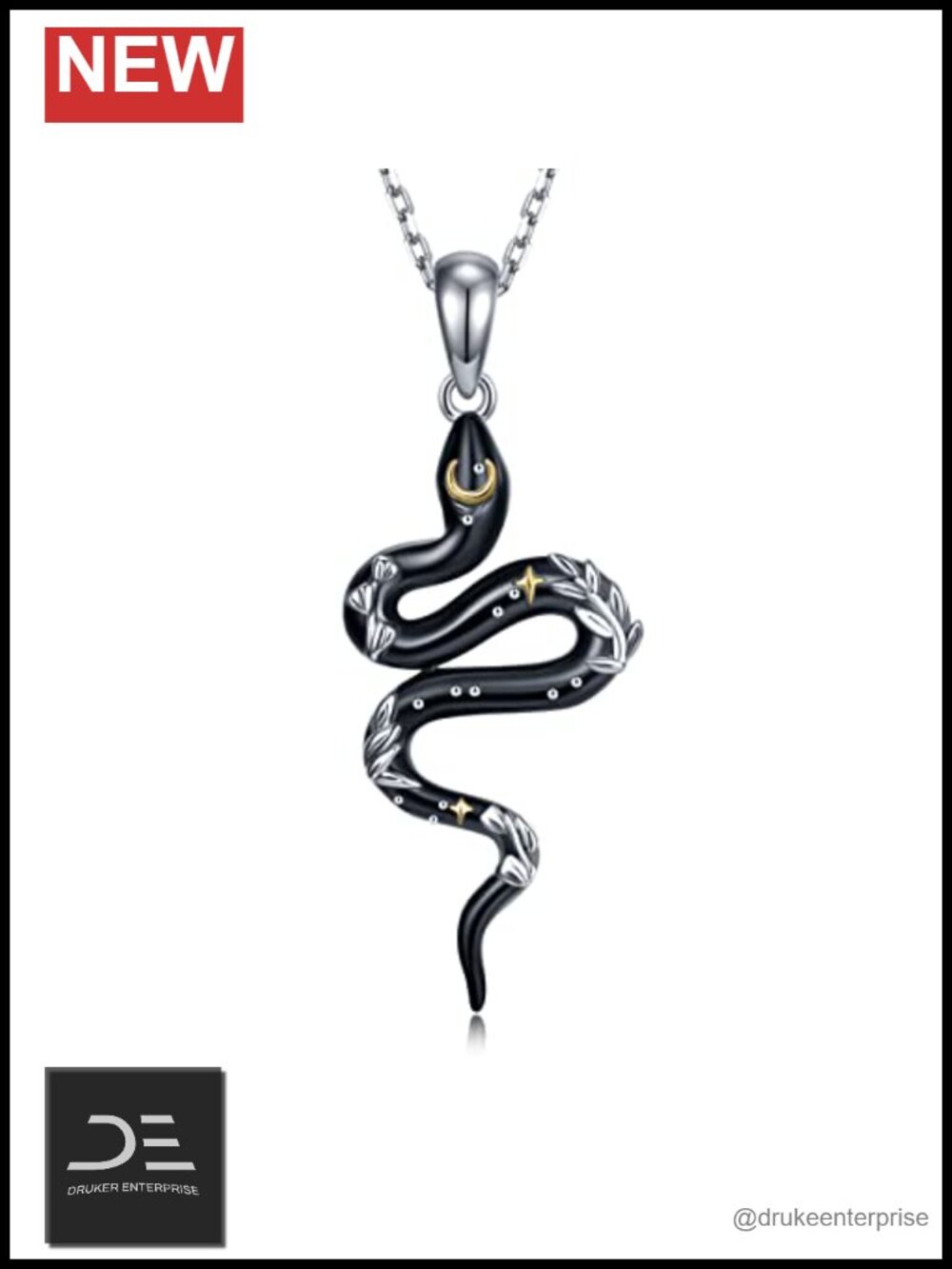 925 Sterling Silver Snake Pendant Necklace Animal Jewelry Gothic Women Gift